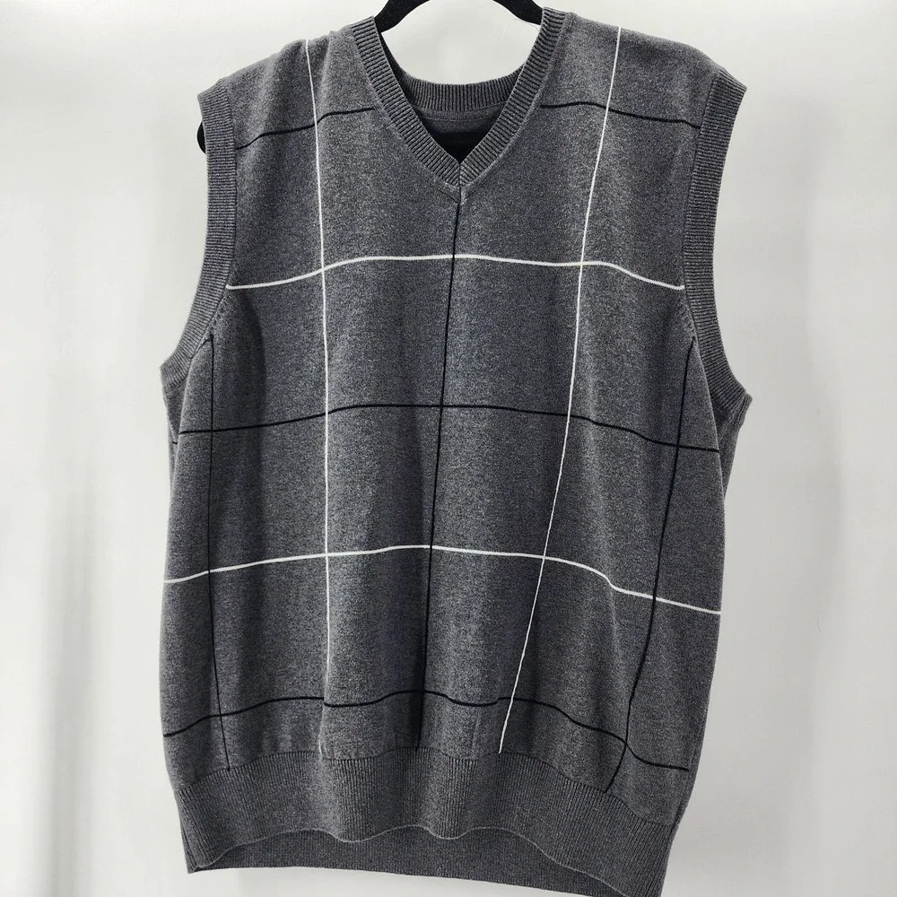 PGA Tour Sweater Vest Cotton Pinstipe‎ Print Gray Sleeveless Men Large